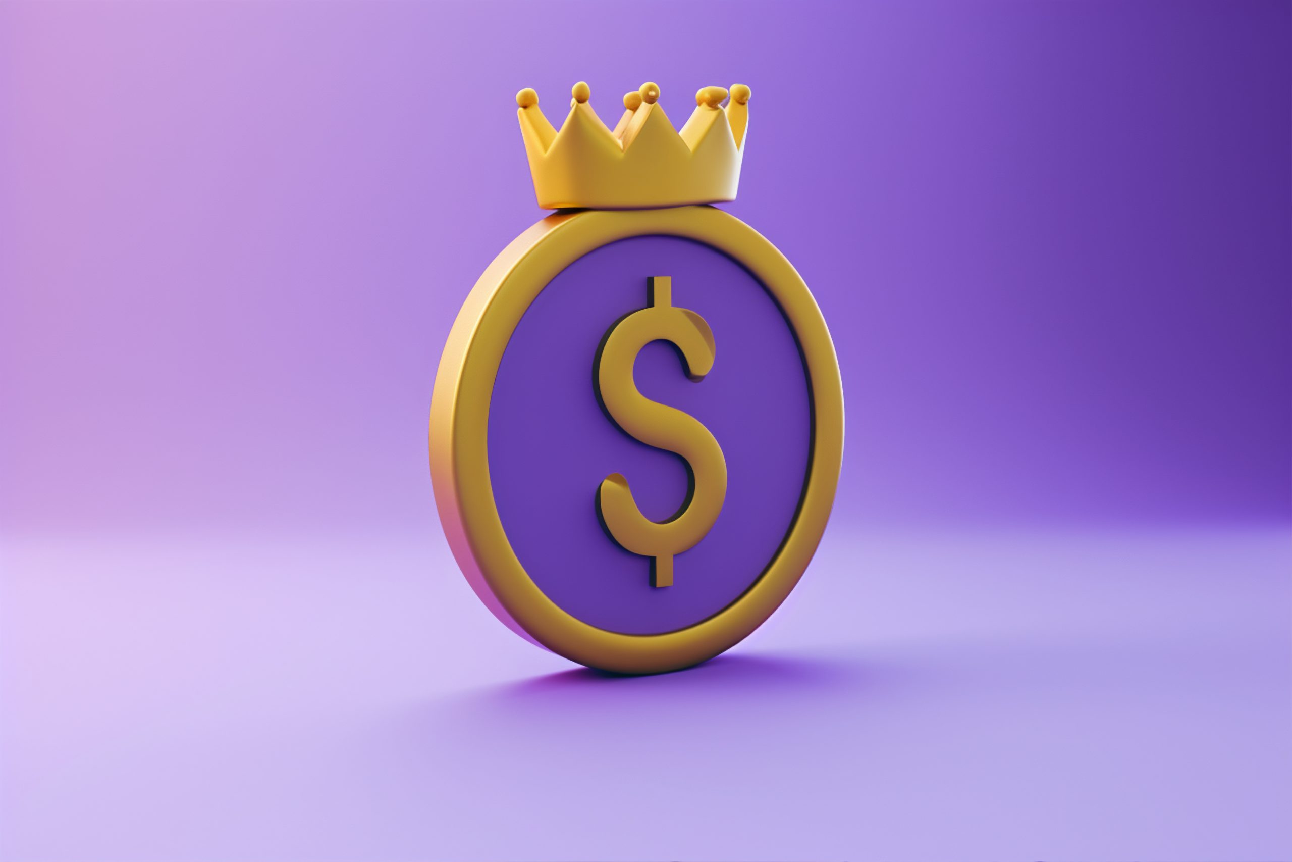 Image of purple dollar coin with gold edges and a gold crown